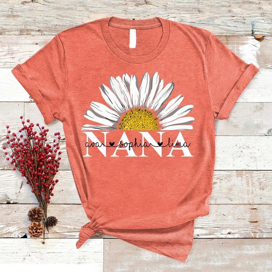 Grandma and Kids Custom Name T-shirt, Nana Daisy Personalized Shirt - Perfect Gift For Gigi, Nana, Mimi, Grandma