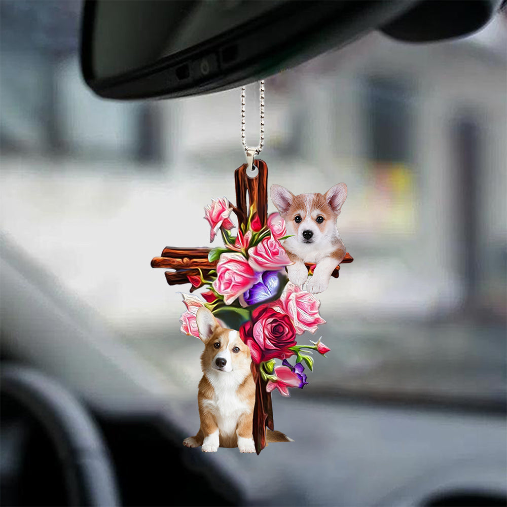 Corgi Roses and Jesus Ornament - Dog Car Hanging Ornament - Gift For Dog Mom, Dog Lover, Dog Owner