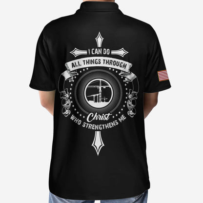 Crane Operator Custom Polo Shirt, I Can Do All Things Short Sleeve Custom Polo Shirt, Christian Crane Operator Shirt For Men
