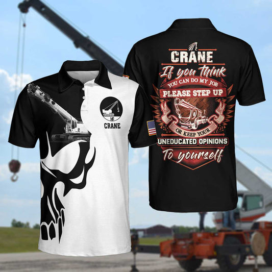Crane Operator Proud Skull Black And White Polo Shirt, If You Think You Can Do My Job Crane Operator Shirt For Men
