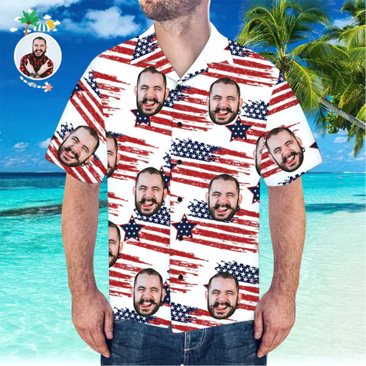 Personalized Hawaiian Shirts, Custom Photo Gifts, Custom Face Hawaiian Shirt, Flag USA Hawaiian Shirt