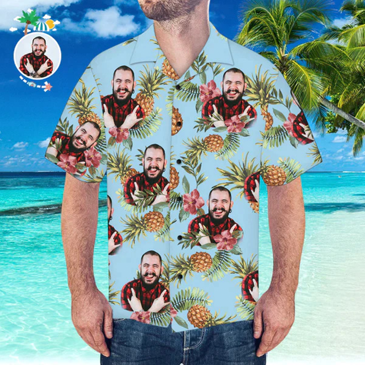 Personalized Hawaiian Shirts, Custom Photo Gifts, Custom Face Hawaiian Shirt, Tropical Pattern Hawaiian Shirt