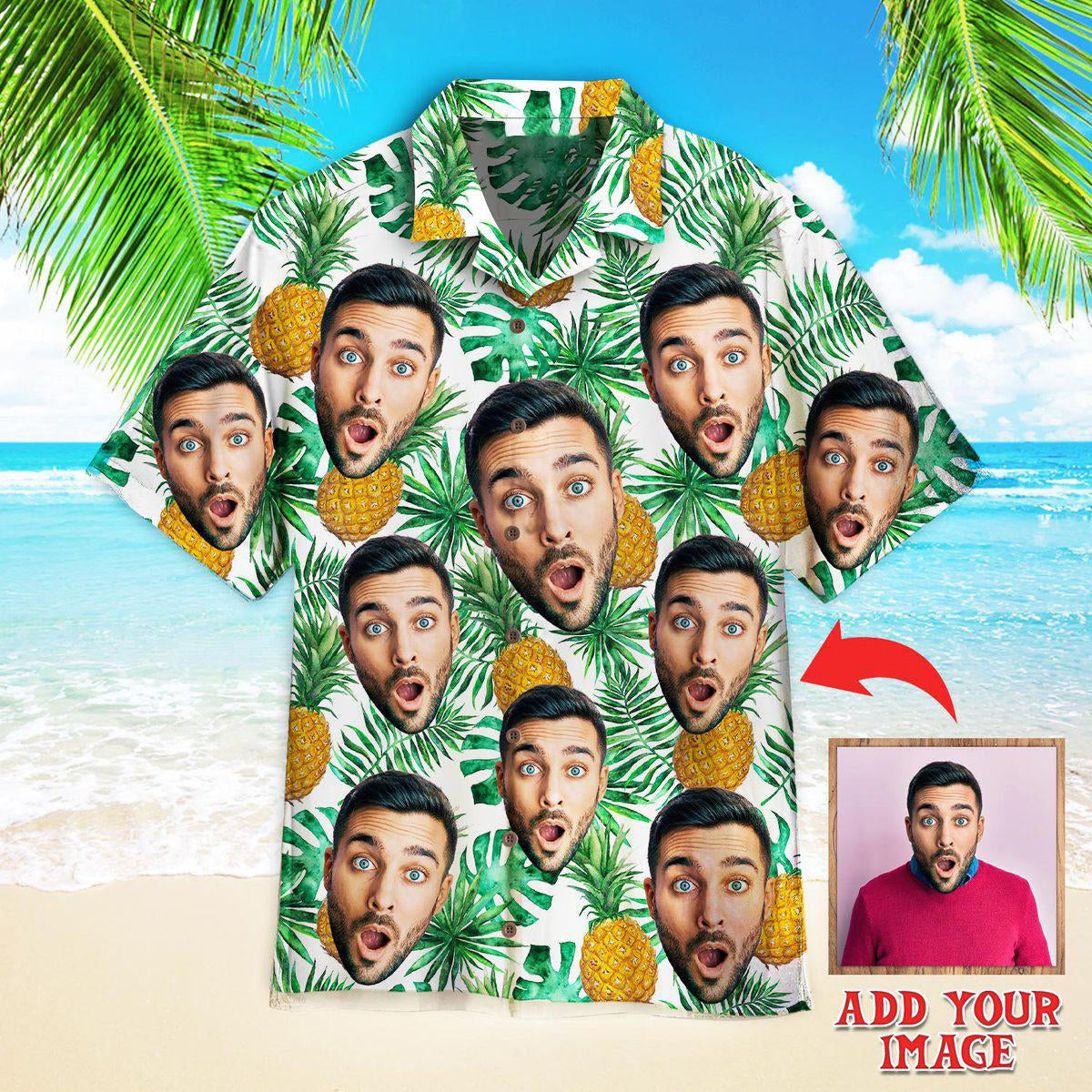 Custom Funny Face With Pineapple Seamless Custom Hawaiian Shirt, Personalized Hawaiian Shirts, Custom Photo Hawaiian Shirt