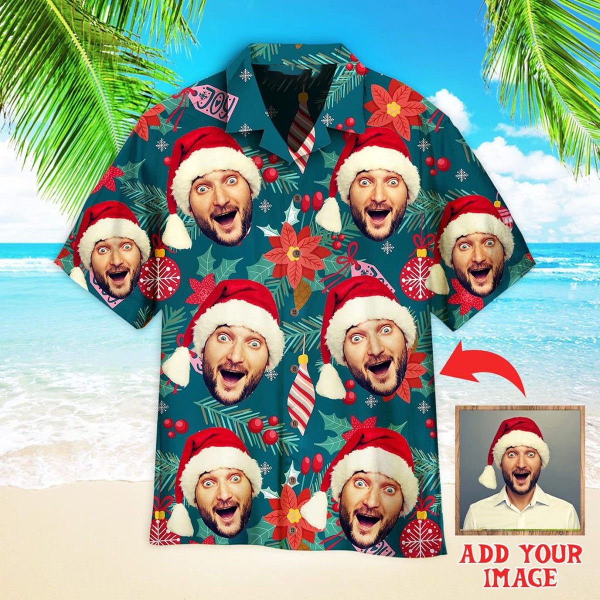 Custom Your Face Merry Xmas Is Coming Here Custom Hawaiian Shirt, Personalized Hawaiian Shirts, Custom Photo Hawaiian Shirt