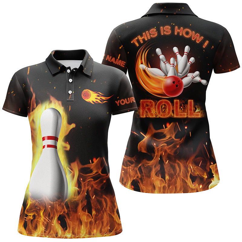 Custom Bowling Shirts For Women This Is How I Roll, Black Flame Bowling Shirt, Custom Bowling Jerseys