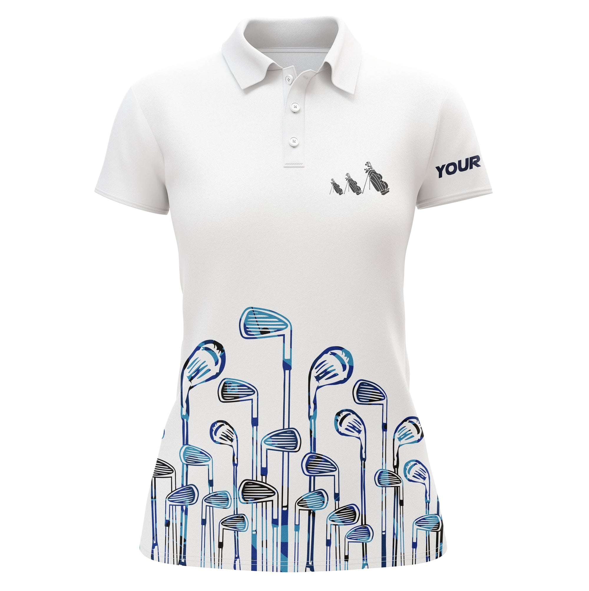 Custom Name Golf Clubs White And Blue Women Golf Polo Shirt, Plus Size Womens Golf Shirt, Perfect Gift For Women