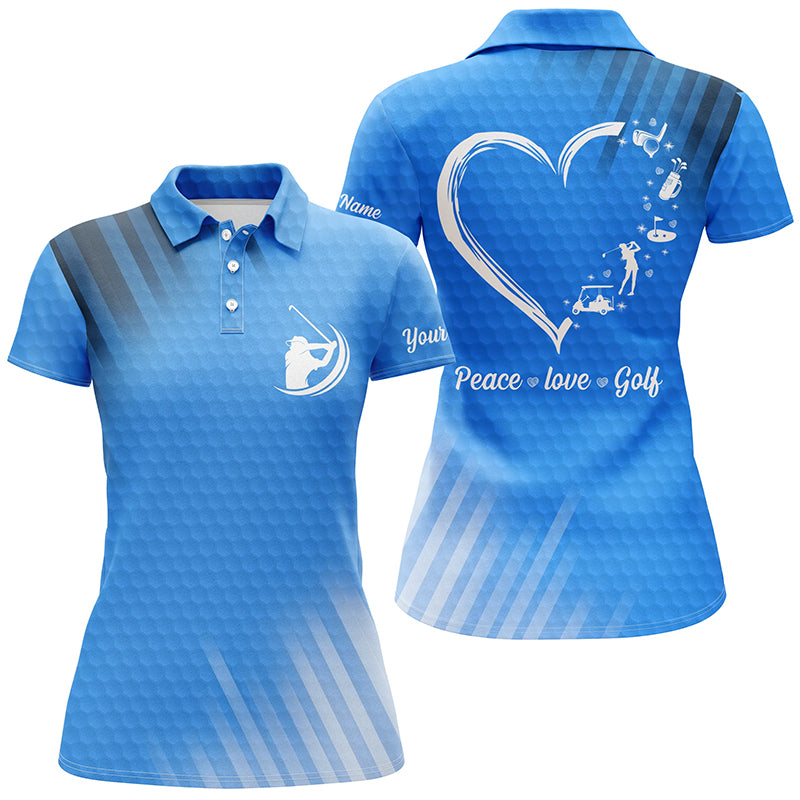 Custom Name Multi color Women Golf Polo Shirts Peace Love Golf, Personalized Best Womens Golf Shirts