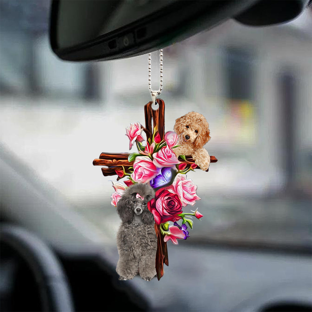 Cute Poodle Roses and Jesus Ornament - Dog Car Hanging Ornament - Gift For Dog Mom, Dog Lover, Dog Owner