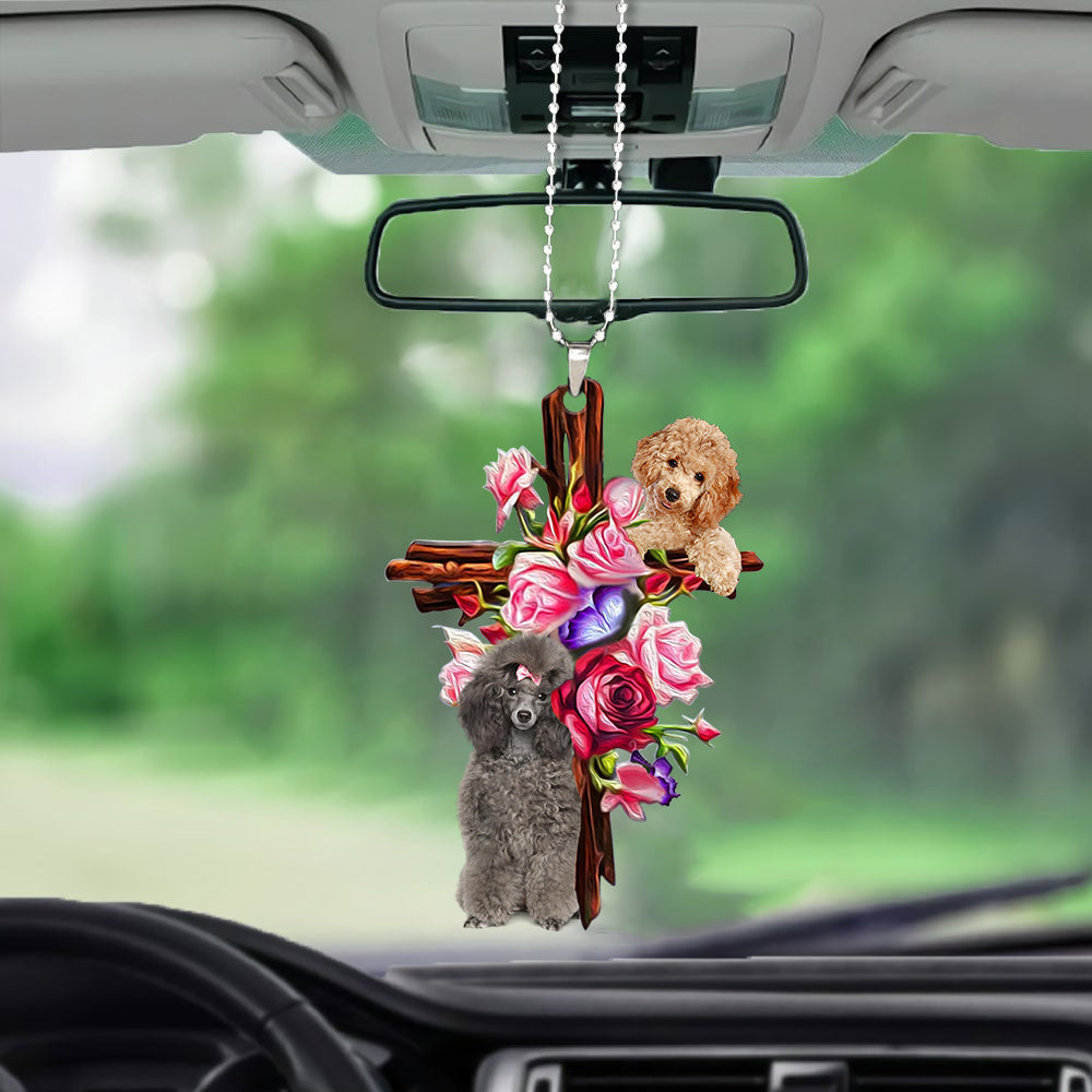 Cute Poodle Roses and Jesus Ornament - Dog Car Hanging Ornament - Gift For Dog Mom, Dog Lover, Dog Owner