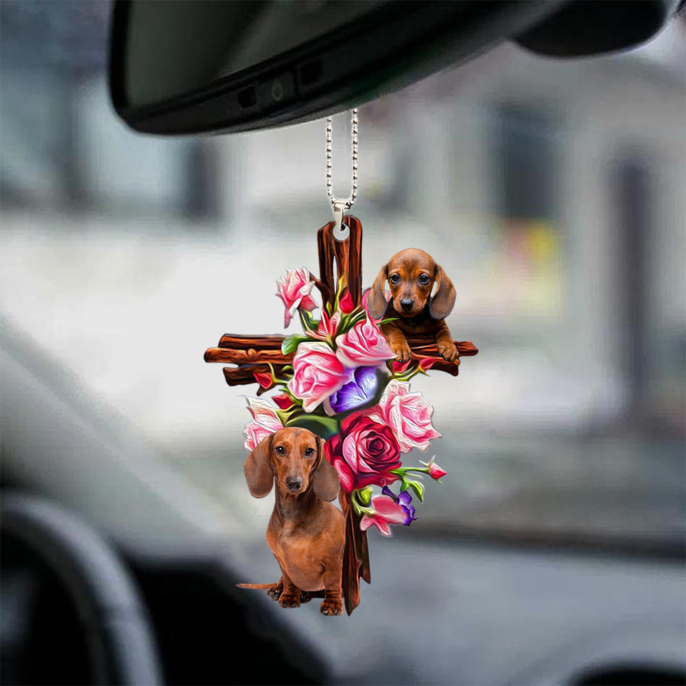 Dachshund Roses and Jesus Ornament - Dog Car Hanging Ornament - Gift For Dog Mom, Dog Lover, Dog Owner