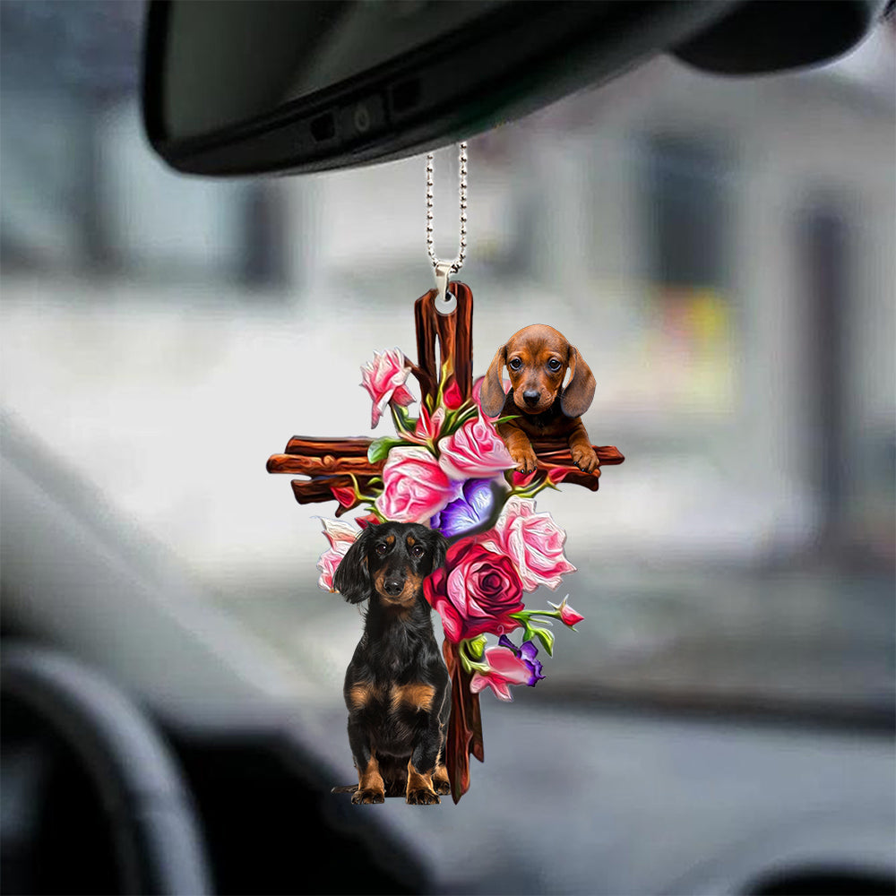 Dachshund Roses and Jesus Ornament Auto -  Dog Car Hanging Ornament - Gift For Dog Mom, Dog Lover, Dog Owner