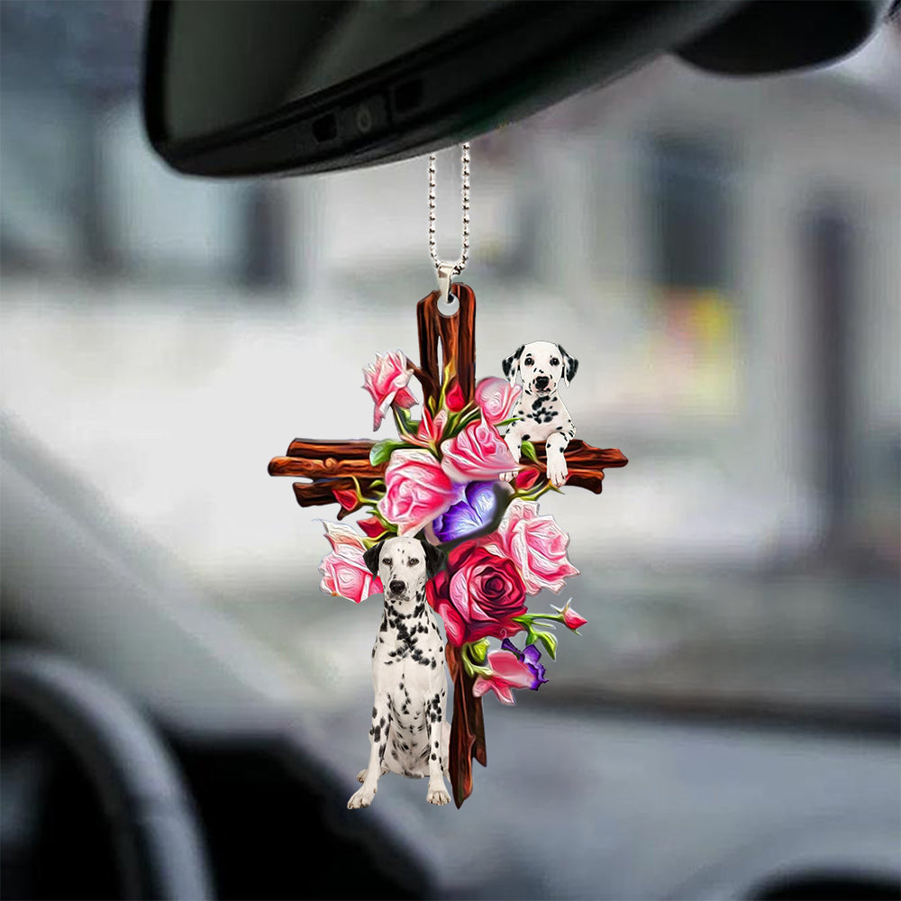 Dalmatian Roses and Jesus Hanging Ornament - Dog Car Hanging Ornament - Gift For Dog Mom, Dog Lover, Dog Owner