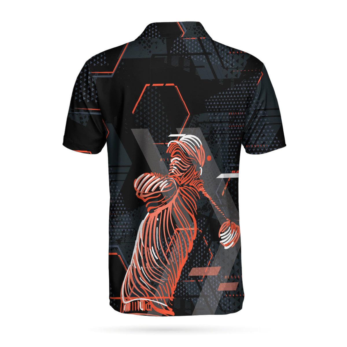Digital Orange Golfer Golf Polo Shirt, Short Sleeve Orange And Black Golf Shirt For Men, Polo Shirt Gift For Men, Best Gift Ideas For Men Golfers