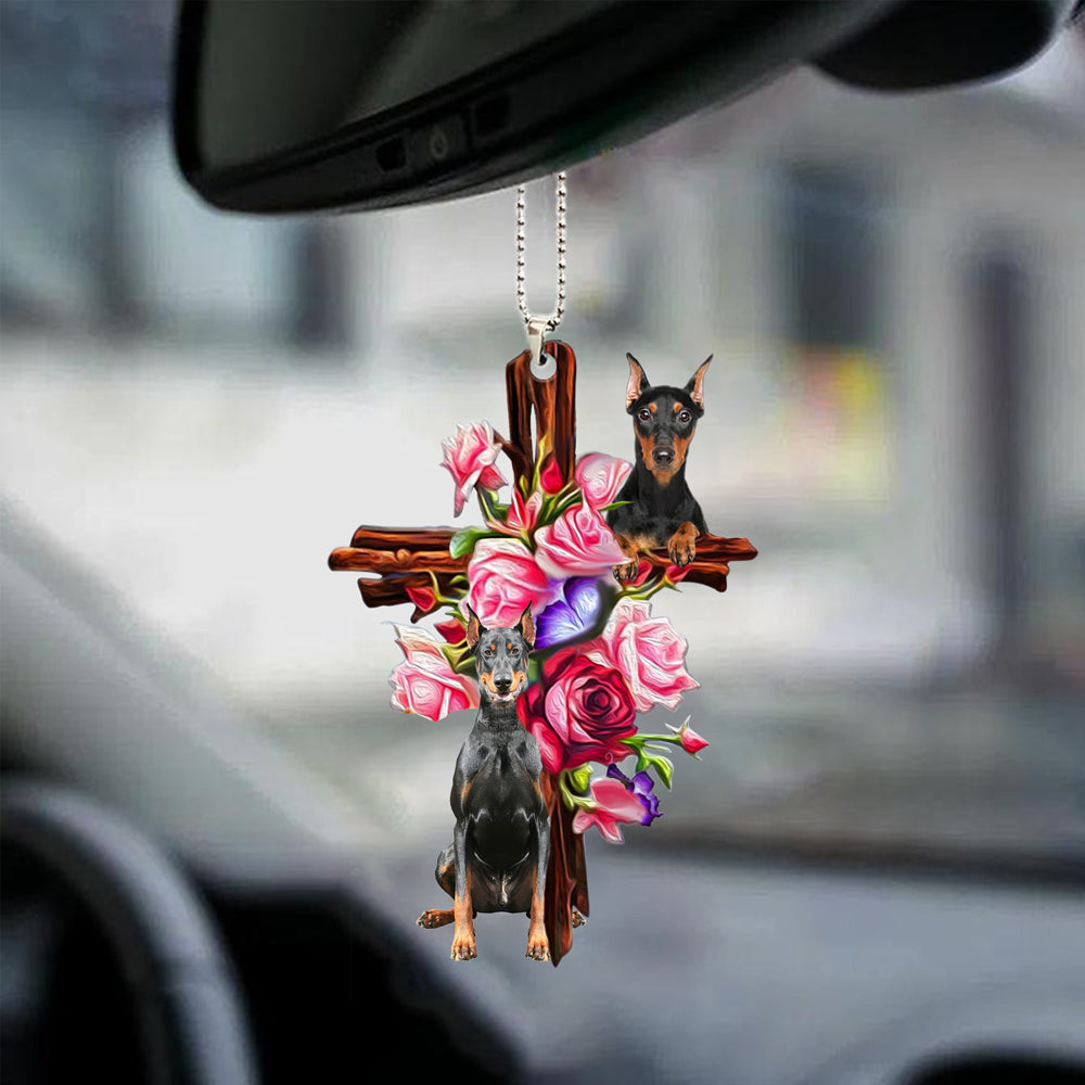 Doberman Roses and Jesus Ornament - Dog Car Hanging Ornament - Gift For Dog Mom, Dog Lover, Dog Owner