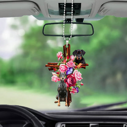 Doberman Roses and Jesus Ornament - Dog Ornaments -  Dog Car Hanging Ornament - Gift For Dog Mom, Dog Lover, Dog Owner