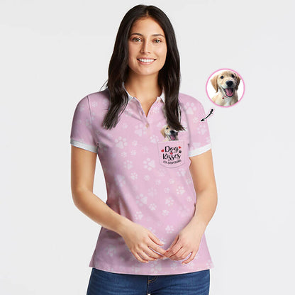 Dog Kisses Fix Everything Custom Short Sleeve Women Polo Shirt, Personalized Pink Polo Shirt For Dog Lovers, Best Gift For Dog Lovers, Gift For Women