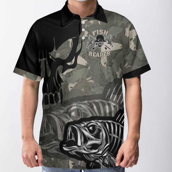 Fish Reaper Men Polo Shirt, Eat Sleep Fishing Repeat Skull Camouflage -  Cerigifts