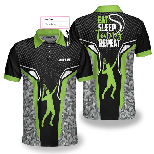Personalized Tennis Men Polo Shirt, Eat Sleep Tennis Repeat Custom Polo Shirt, Cool Tennis Shirt For Men, Tennis Gift For Men