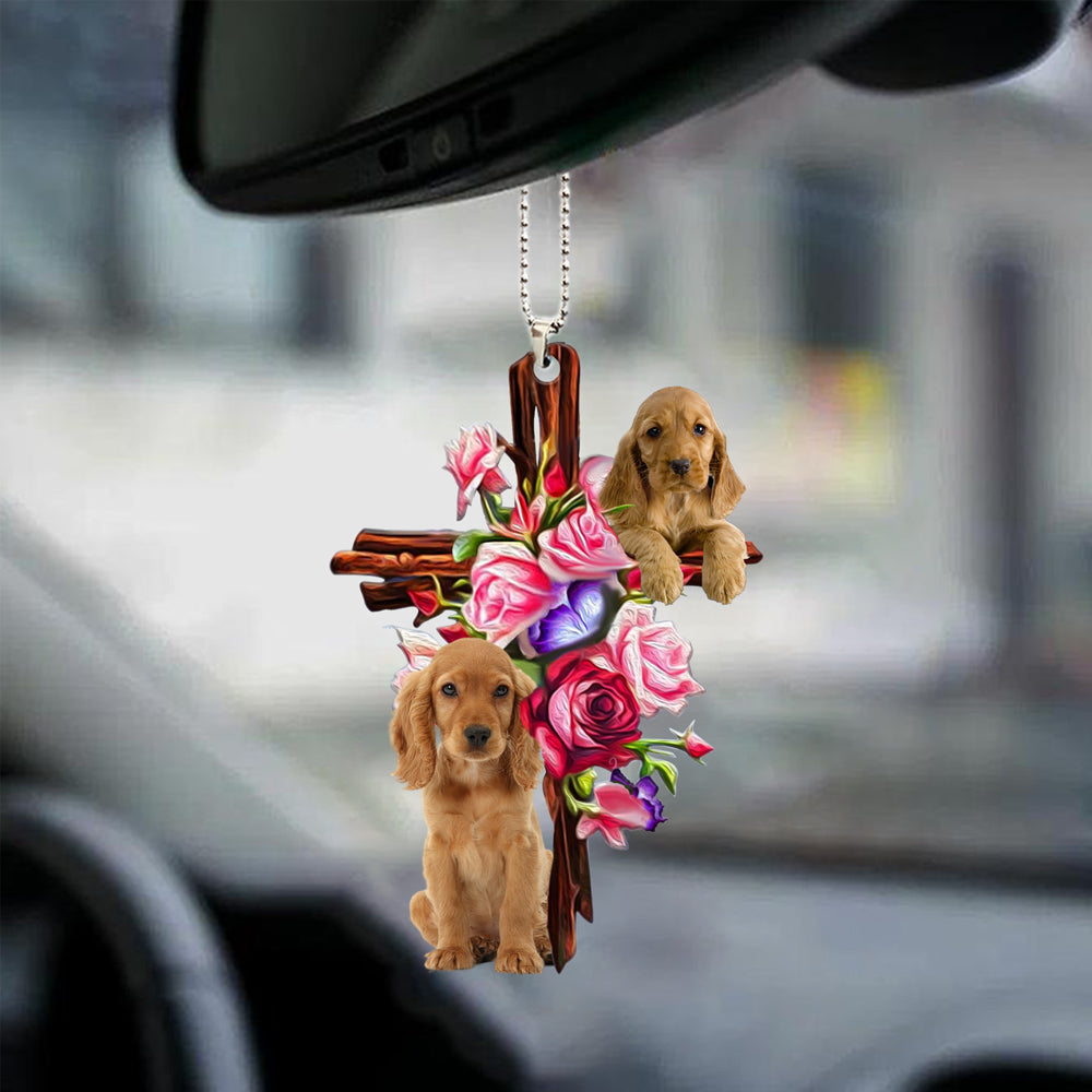English Cocker Spaniel Roses and Jesus Car Interior Hanging Ornament - Dog Car Hanging Ornament - Gift For Dog Mom, Dog Lover, Dog Owner