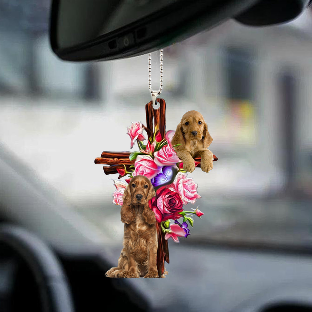 English Cocker Spaniel Roses and Jesus Ornament - Dog Car Hanging Ornament - Gift For Dog Mom, Dog Lover, Dog Owner
