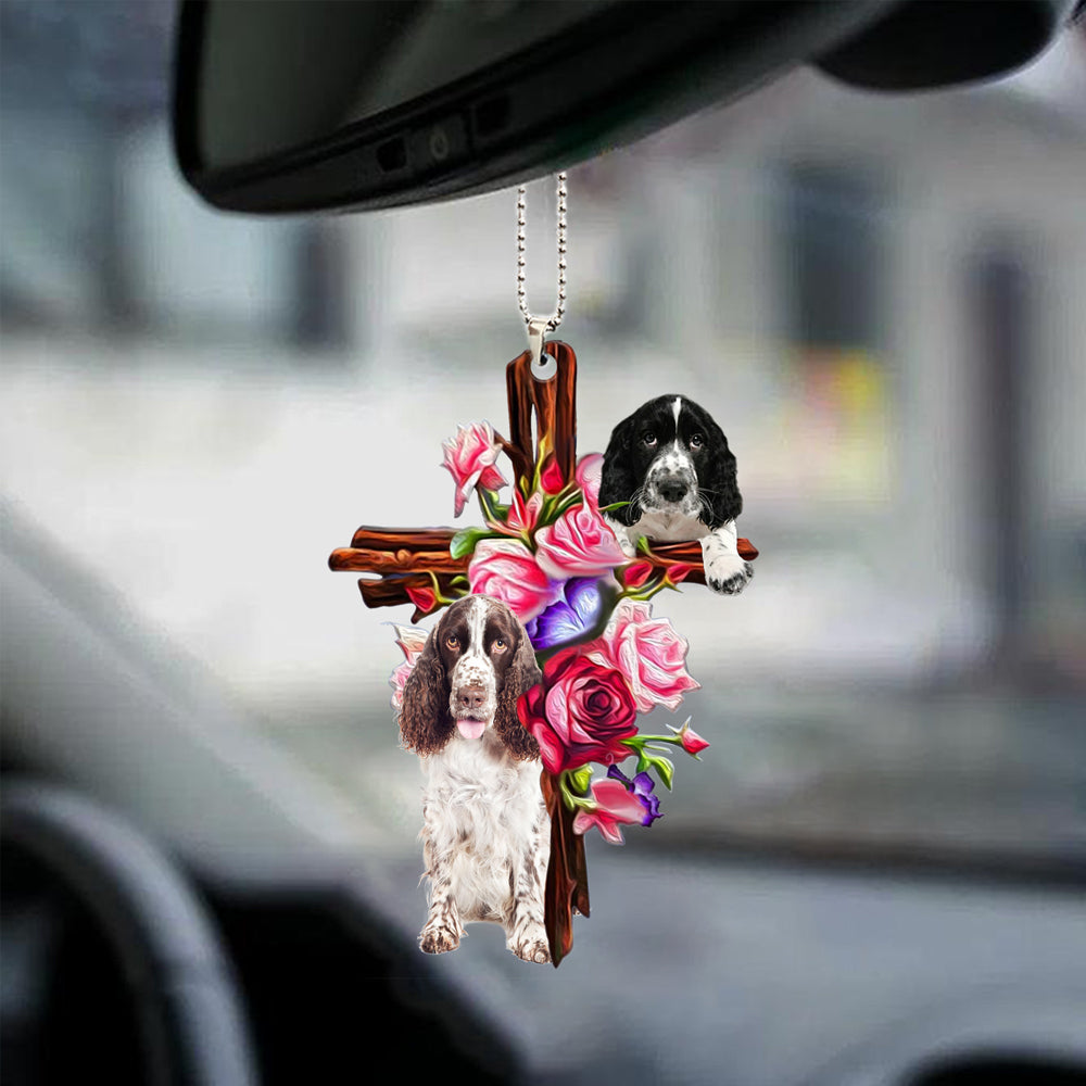 English Springer Spaniel Roses and Jesus Ornament  - Dog Ornaments - Dog Car Hanging Ornament - Gift For Dog Mom, Dog Lover, Dog Owner