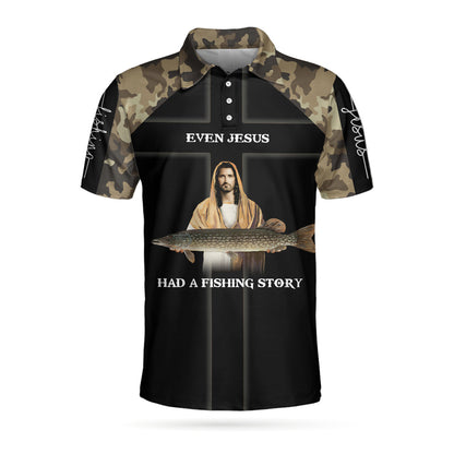 Camo Jesus Fishing Men Polo Shirt, Even Jesus Had A Fishing Story Camouflage Shirt For Men, Jesus Is My Savior Fishing Is My Therapy, Gift For Christian & Fishing Lovers