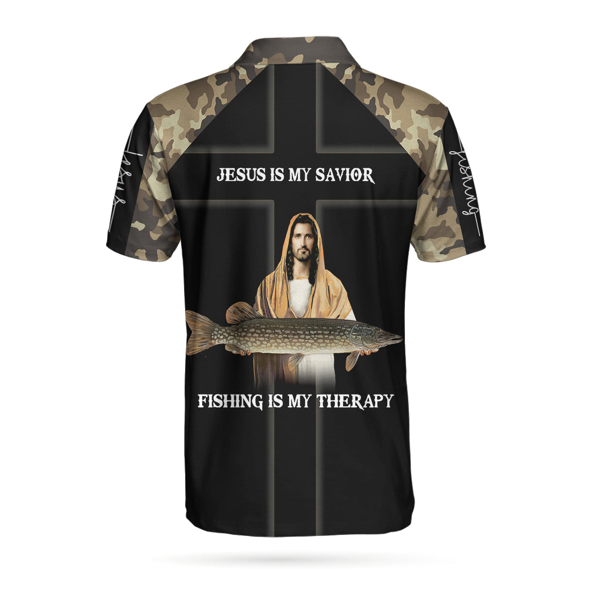 Camo Jesus Fishing Men Polo Shirt, Even Jesus Had A Fishing Story Camouflage Shirt For Men, Jesus Is My Savior Fishing Is My Therapy, Gift For Christian & Fishing Lovers