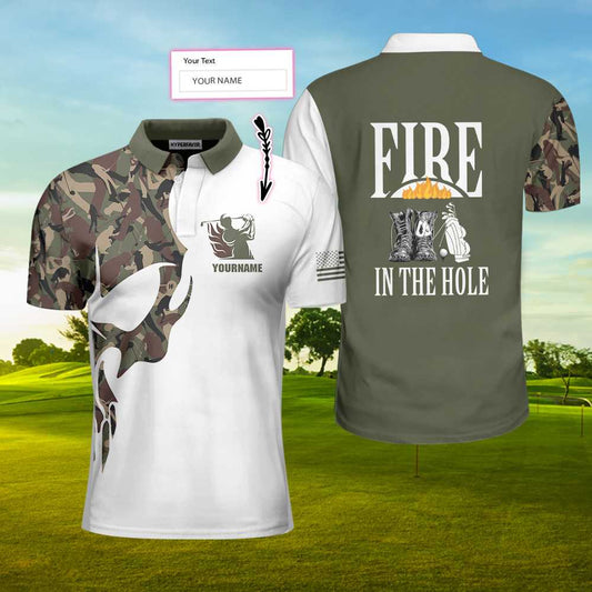 Personalized Camouflage Veteran Men Polo Shirt, Fire In The Hole Veteran Custom Shirt For Veteran Golfers, Customized Golf Gift For Patriot