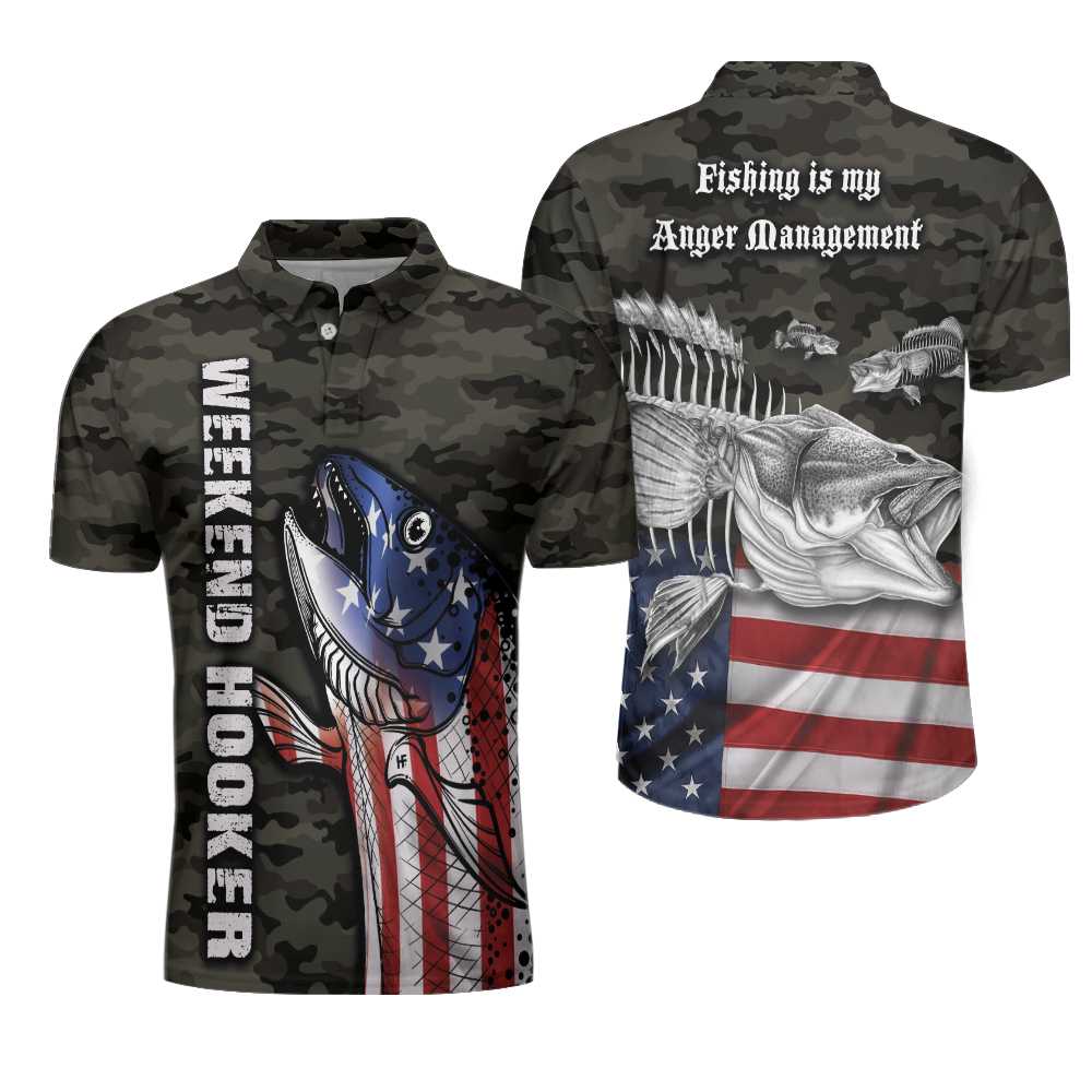 Camouflage American Flag Fishing Men Polo Shirt, Fishing Is My Anger Management Polo Shirt, Weekend Hooker Fishing Shirt For Men, Gift For Fishing Lovers