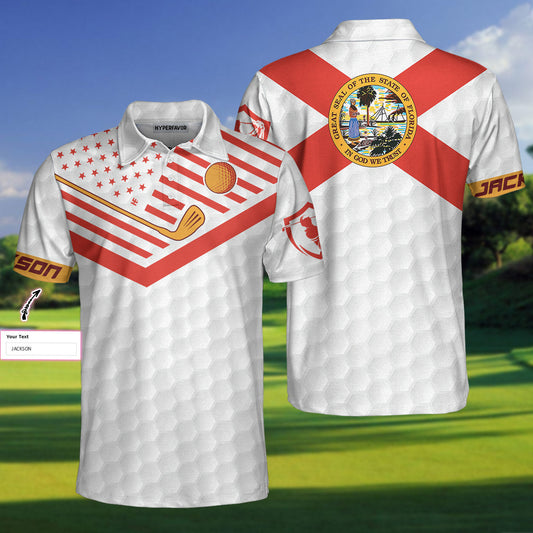 Florida Golf Flag Custom Men Polo Shirt, Personalized Golf Gift For Florida Lovers, Simple Golf Shirt Design For Male