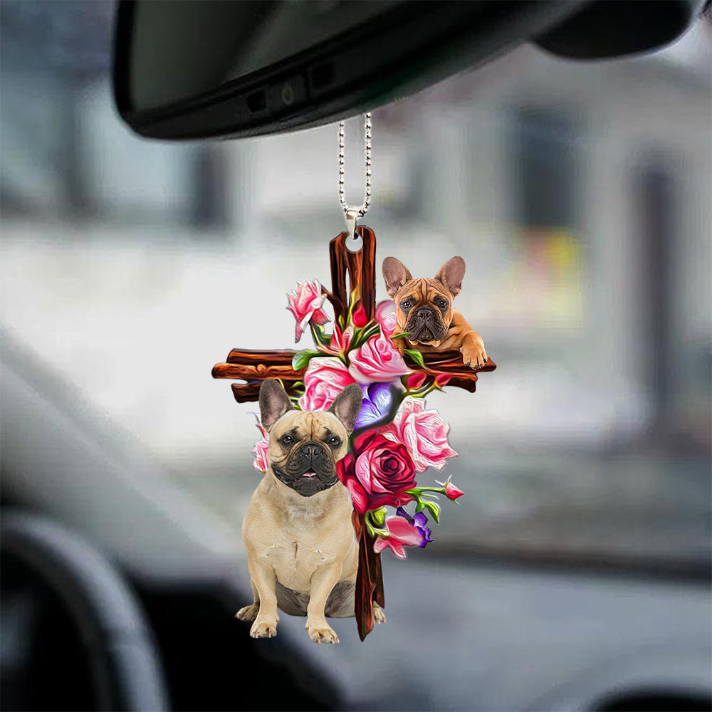French Bulldog Roses and Jesus Ornament - Dog Car Hanging Ornament - For Dog Lovers - Gift For Dog Mom, Dog Lover, Dog Owner