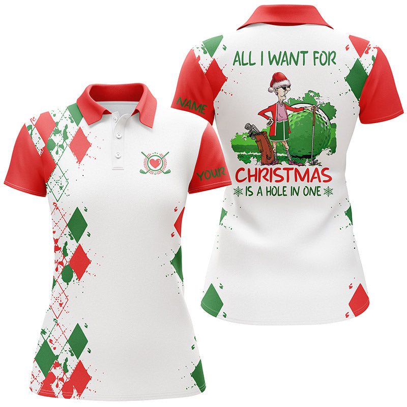 Funny Christmas Womens Golf Polo Shirt All I Want For Christmas Is A Hole In One Custom Golf Gifts