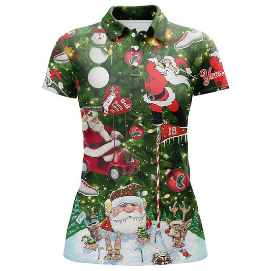 Funny Christmas Golf Shirt Custom Name Womens Golf Polo Shirts - Santa Golfer Christmas Gifts