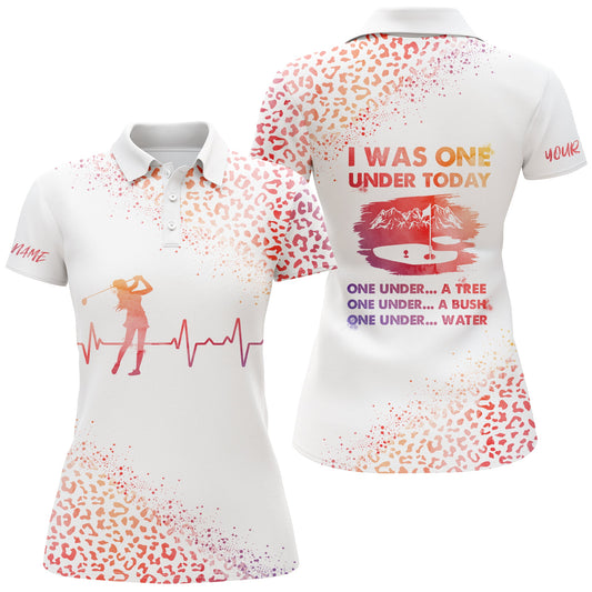Funny Golf Shirt For Women I Was One Under Today Custom Name Watercolor Leopard Women Polo Shirt, Perfect Gift For Women