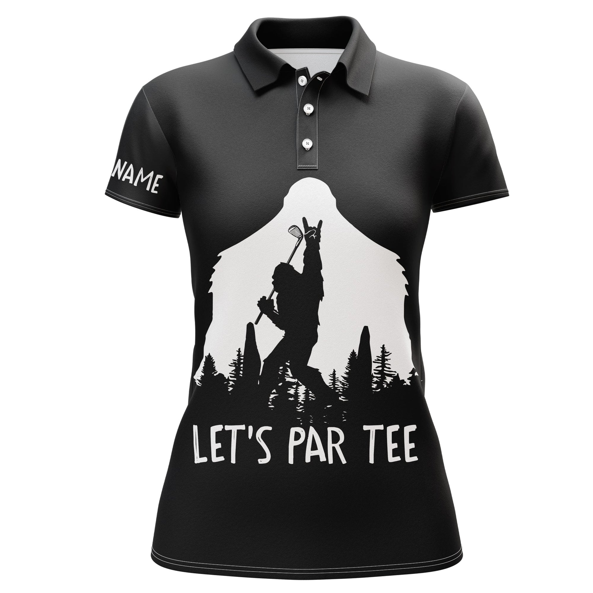 Funny Bigfoot Golf Shirts Women Golf Polo Lets Par Tee Custom Name Black Golf Shirt