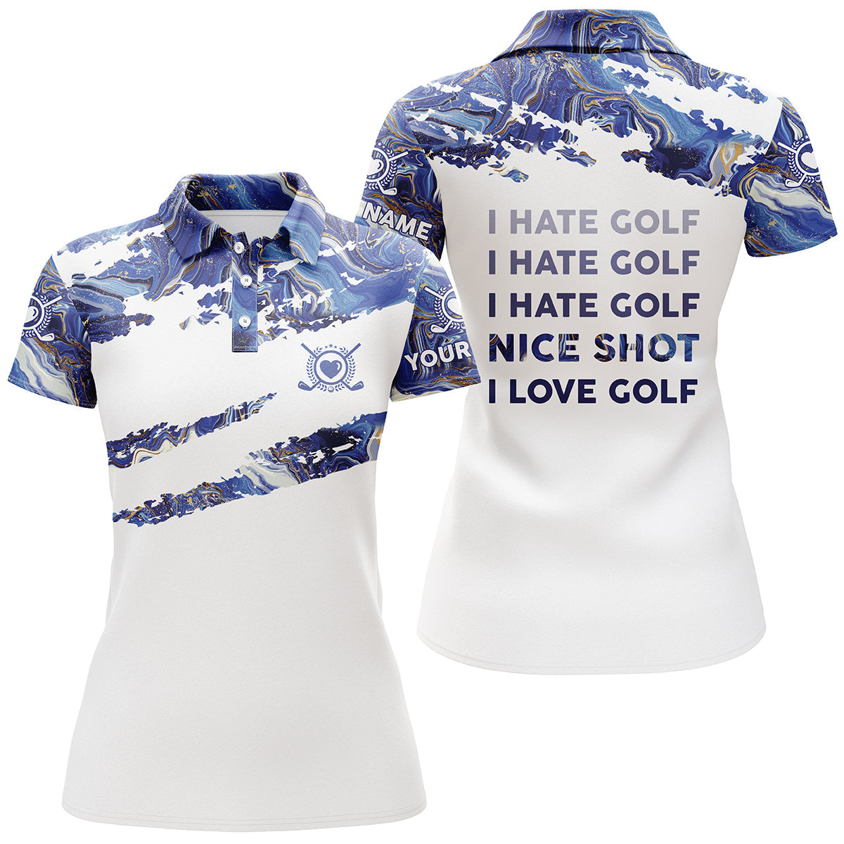 Funny Golf I Hate Golf Nice Shot I Love Golf Blue Women Golf Polo Shirt Custom Name Golf Gifts, Perfect Gift For Women