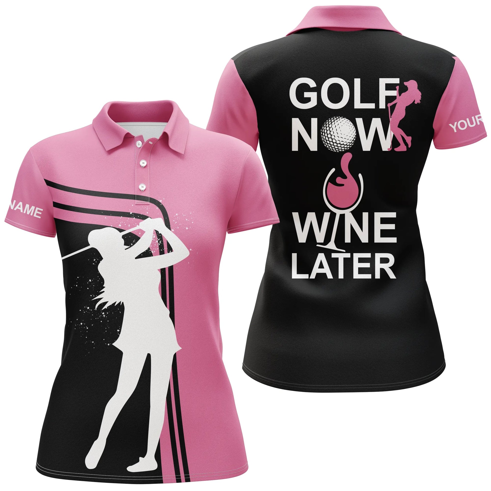 Funny Golf Shirts For Women Custom Name Womens Golf Polo Shirt Golf Now Wine Later Women Golf Top, Perfect Gift For Women