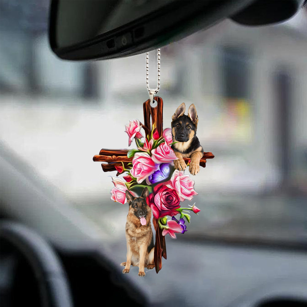German Shepherd Roses and Jesus Ornament - Dog Car Hanging Ornament - Dog Ornaments - Gift For Dog Mom, Dog Lover, Dog Owner