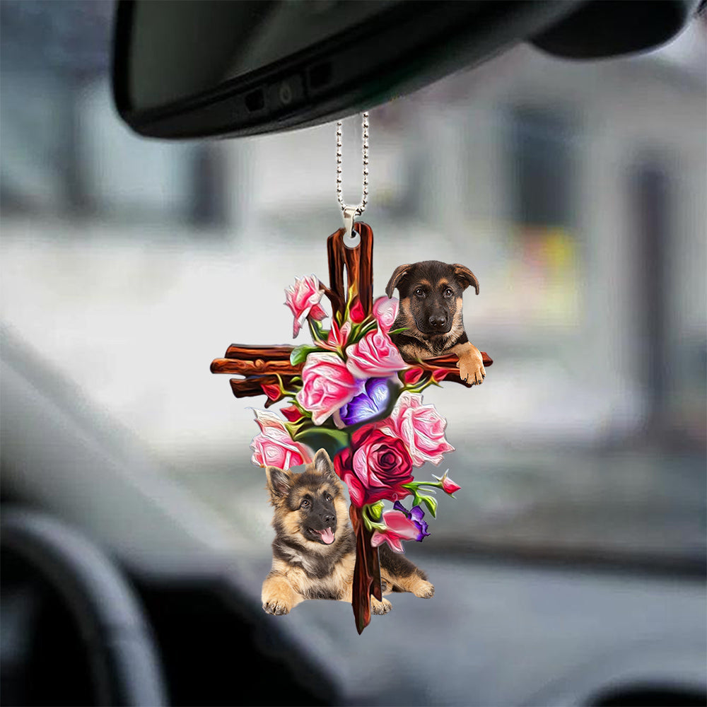 German Shepherd Roses and Jesus Ornament - Dog Car Hanging Ornament - Gift For Dog Mom, Dog Lover, Dog Owner