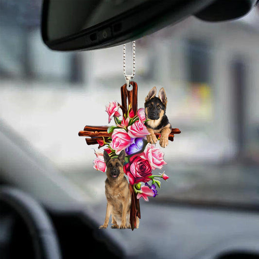 German Shepherd Roses and Jesus Ornament  - Dog Car Hanging Ornament - For Dog Lovers - Gift For Dog Mom, Dog Lover, Dog Owner