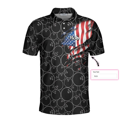 Personalized American Flag Bowling Pattern Men Polo Shirt, Germato's Bowling American Flag Custom Shirt For Men, Best Bowling Shirt For Men, Gift For Bowling Lovers
