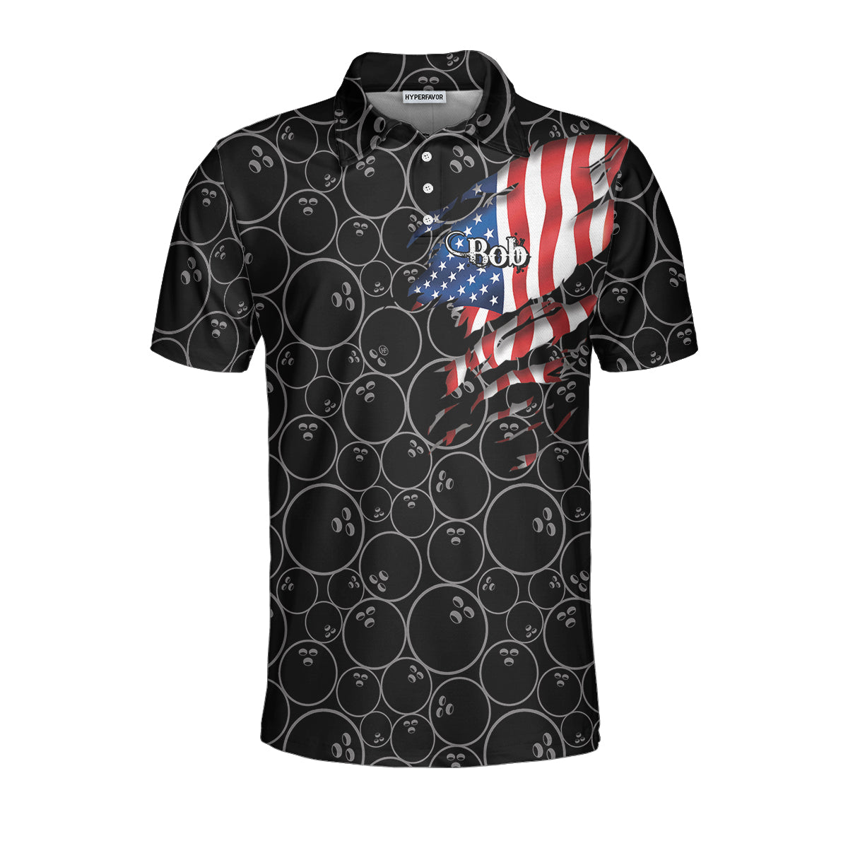 Personalized American Flag Bowling Pattern Men Polo Shirt, Germato's Bowling American Flag Custom Shirt For Men, Best Bowling Shirt For Men, Gift For Bowling Lovers