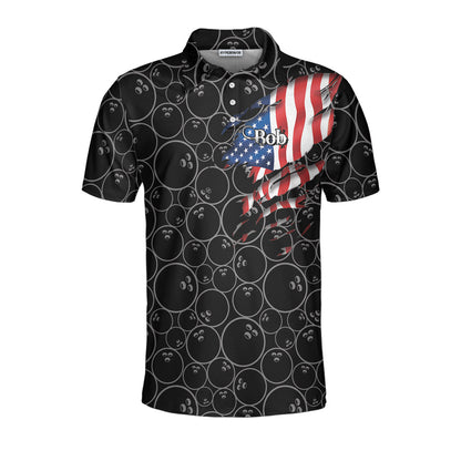 Personalized American Flag Bowling Pattern Men Polo Shirt, Germato's Bowling American Flag Custom Shirt For Men, Best Bowling Shirt For Men, Gift For Bowling Lovers