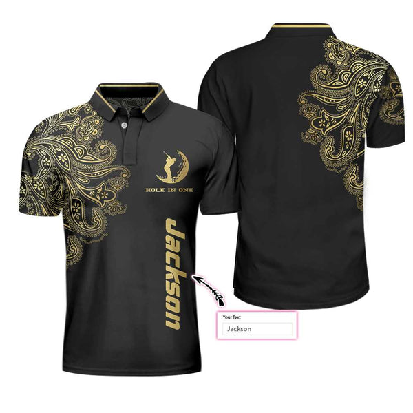 Personalized Golden Floral Paisley Golf Men Polo Shirt, Golden