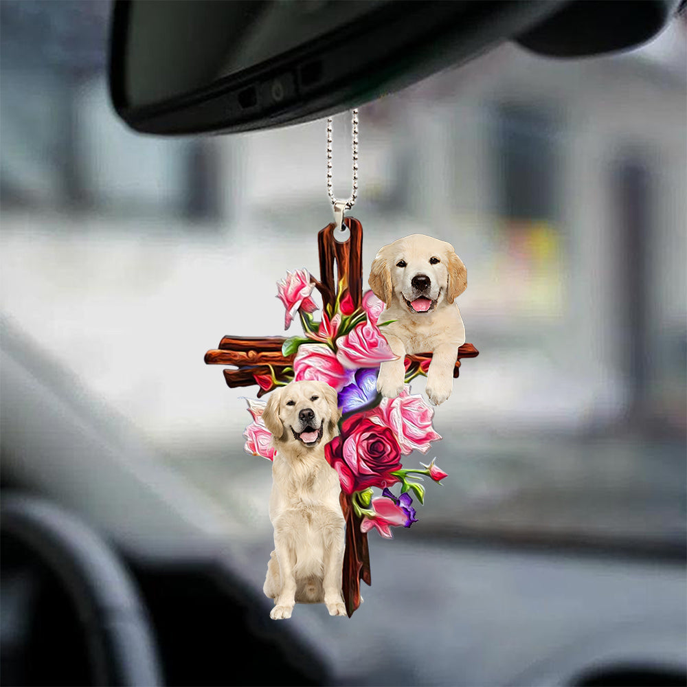 Golden Retriever Roses and Jesus Ornament - Dog Car Hanging Ornament - Gift For Dog Mom, Dog Lover, Dog Owner