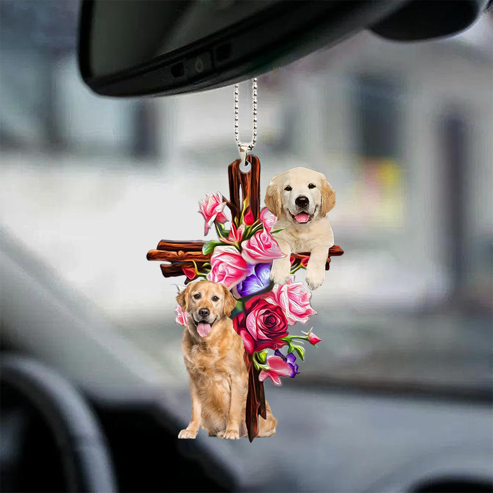 Golden Retriever Roses and Jesus Ornament - Dog Car Hanging Ornament - Gift For Dog Lovers - Gift For Dog Mom, Dog Lover, Dog Owner