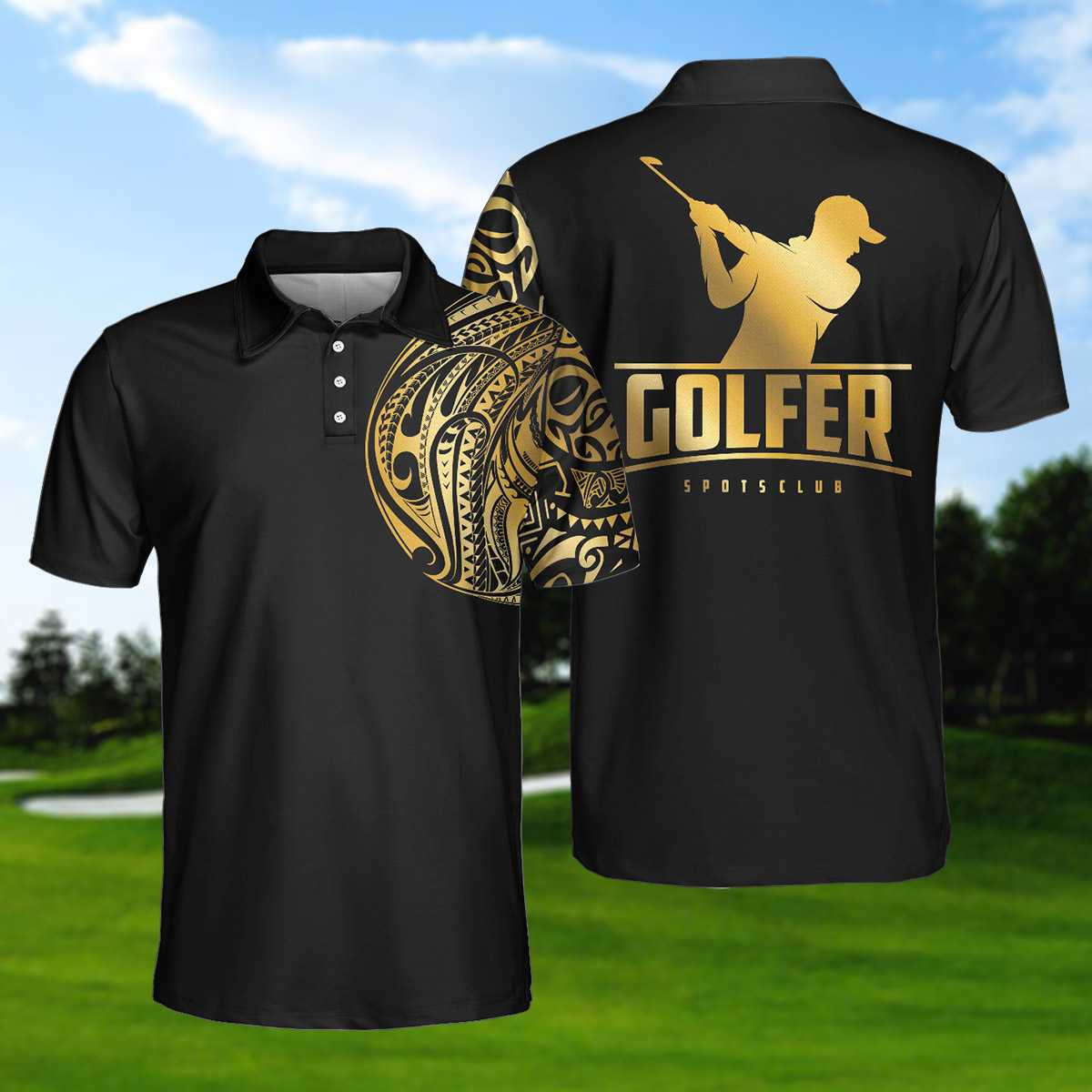 Gold golf shirts top