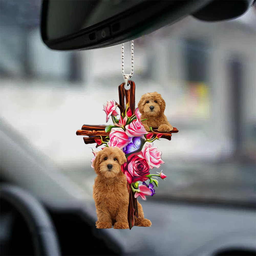 Goldendoodle Roses and Jesus Ornament - Dog Car Hanging Ornament - Gift For Dog Mom, Dog Lover, Dog Owner
