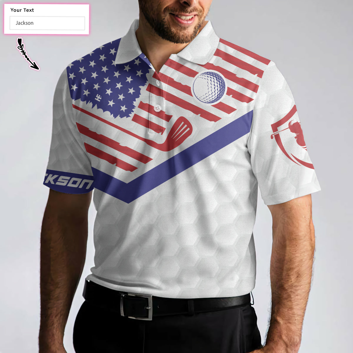 Personalized White Golf Pattern Men Polo Shirt, Golf American Flag New Custom Polo Shirt, Patriotic Golf Shirt For Men, Best Gift For Golfers