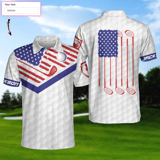 Personalized White Golf Pattern Men Polo Shirt, Golf American Flag New Custom Polo Shirt, Patriotic Golf Shirt For Men, Best Gift For Golfers